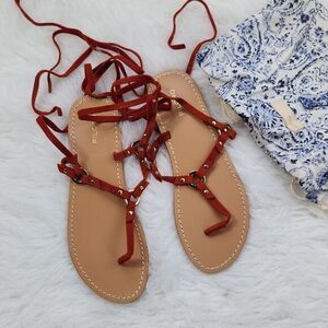 Pilcro Leather Red Metal Strap Gladiator Sandals Size 7‎